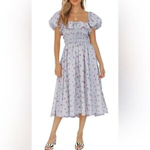 R.Vivimos Puff Sleeve Ruffles Square Neckline Floral Bridgerton Romantic Dress M